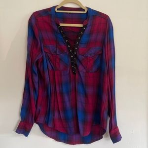 Express Plaid Lace-up Top